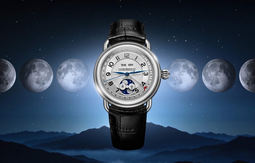 Aerowatch 1942 Calendrier Complet - a double moon for both hemispheres