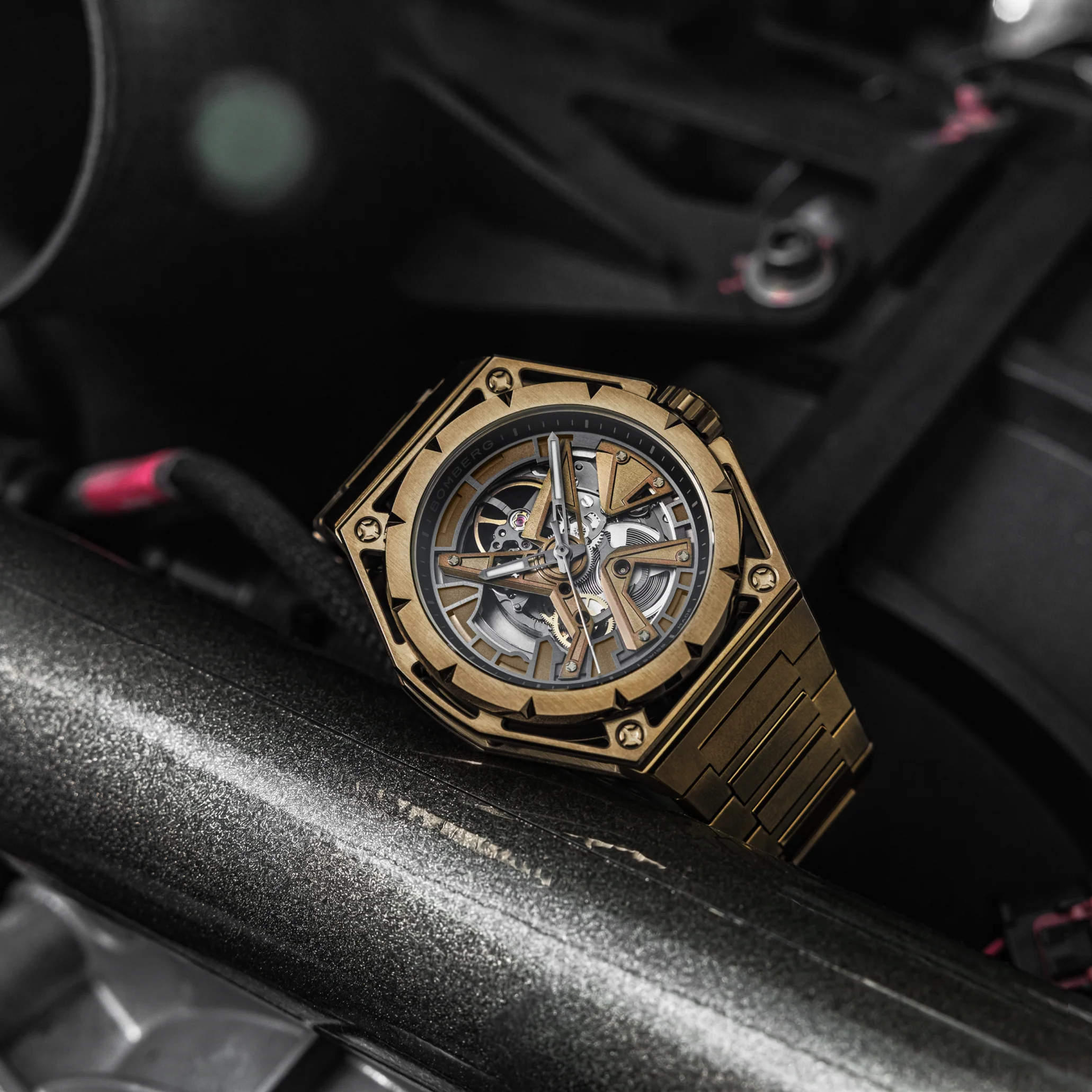 Bomberg Edge Tech – exposed engineering in a hexagon case
