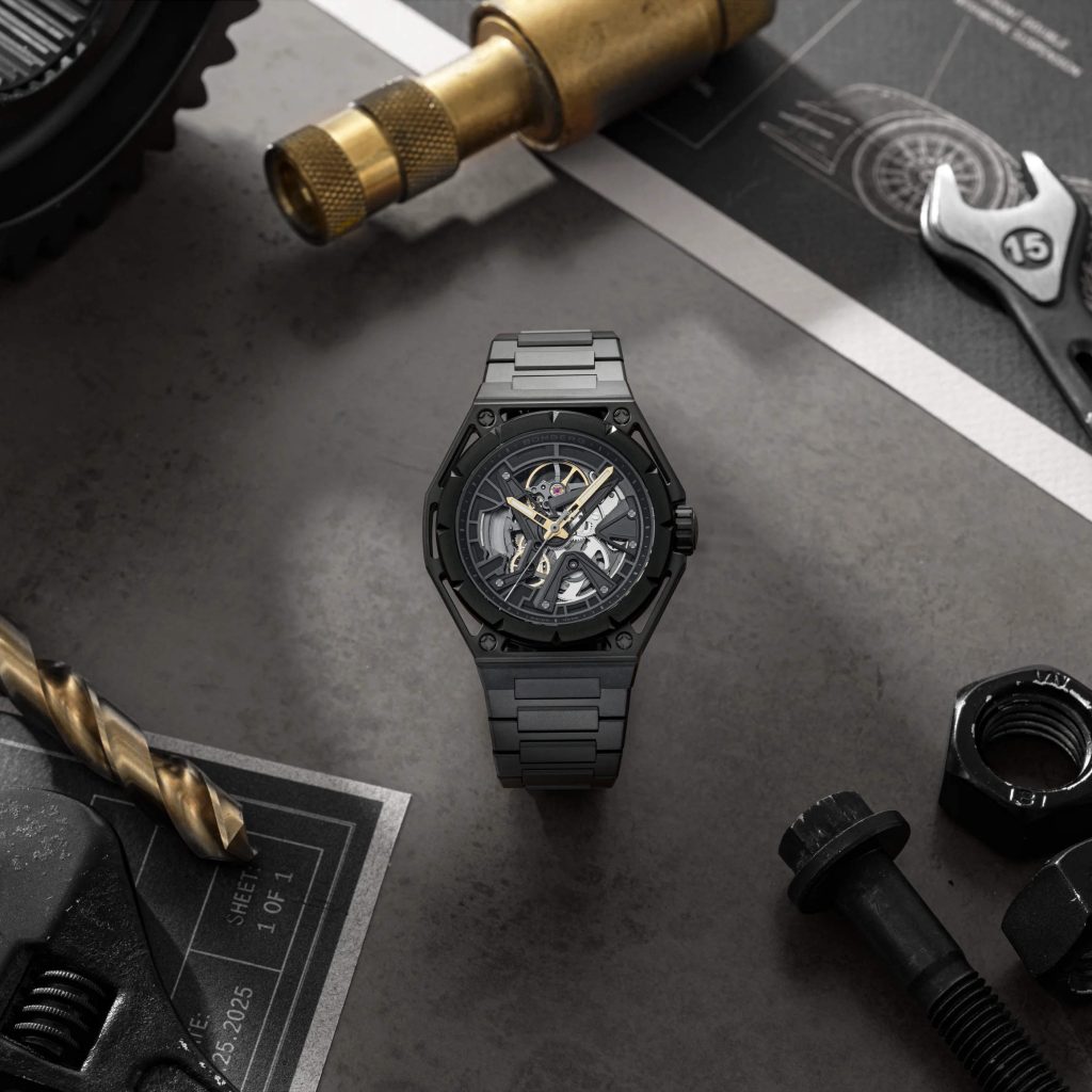 Bomberg Edge Tech - exposed engineering in a hexagon case