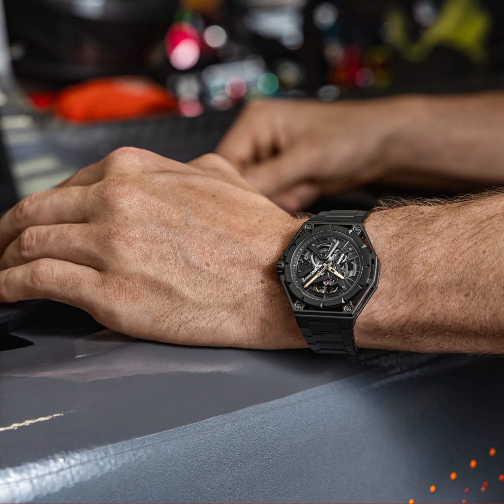 Bomberg Edge Tech - exposed engineering in a hexagon case
