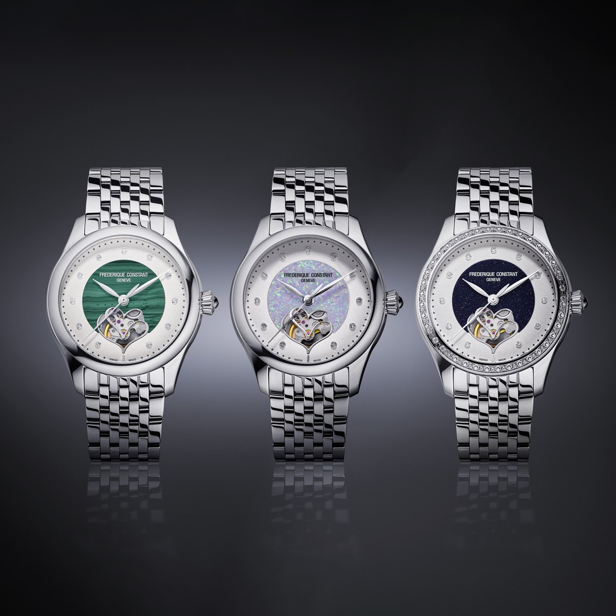 Frederique Constant Double Heart Beat in Aventurine, Opal and Malachite